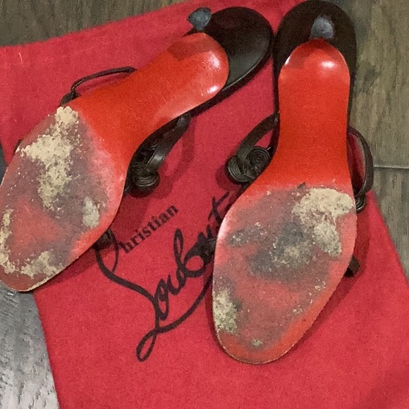 Christian Louboutin leather Brown Floral braided  self covered heel sandals.